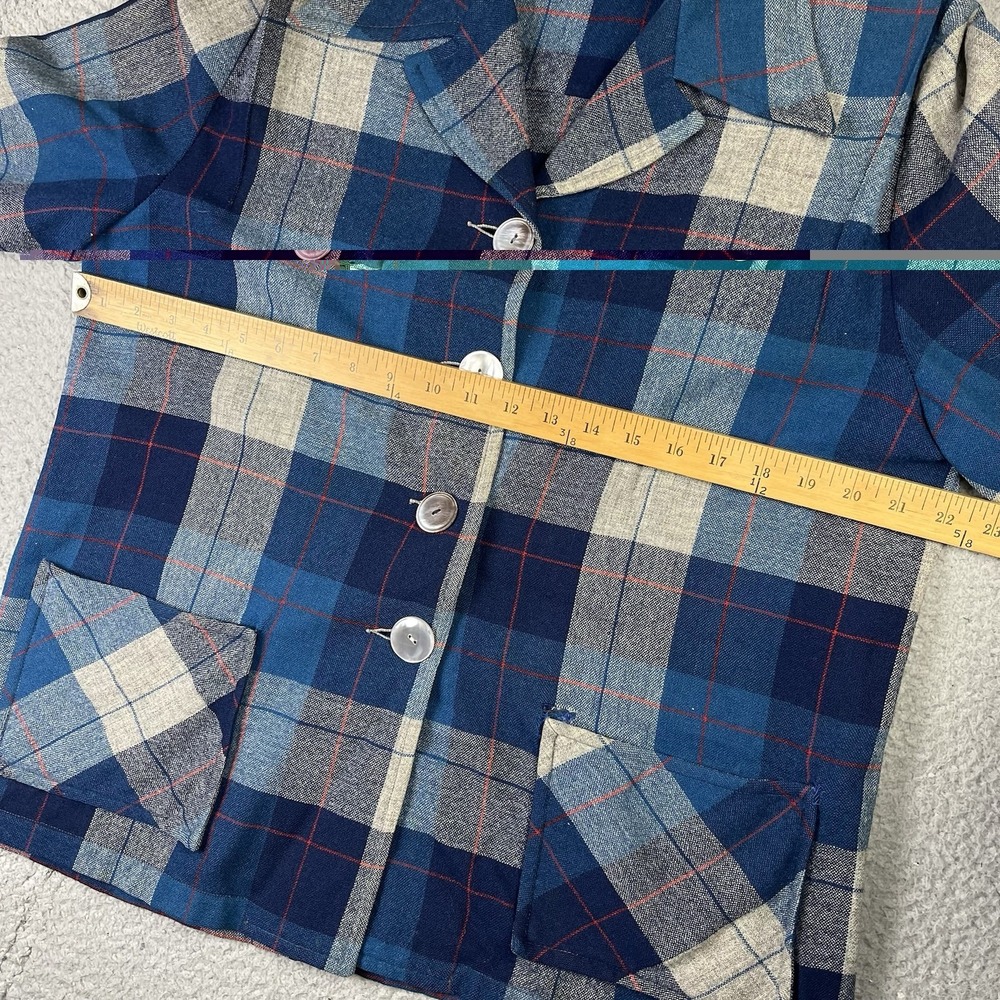 Vtg 1950s PENDLETON Wool Flannel 49er Shirt Jacket Shell Buttons Blue Plaid - Picture 4 of 11